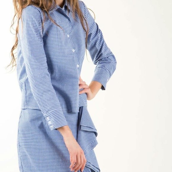 Beulah Cropped Gingham Button Down Blouse - Picture 6 of 6